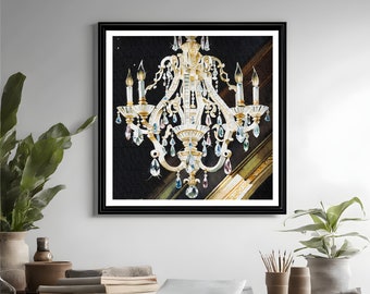 Printable Wall Art Vintage Chandelier Watercolor Digital Print