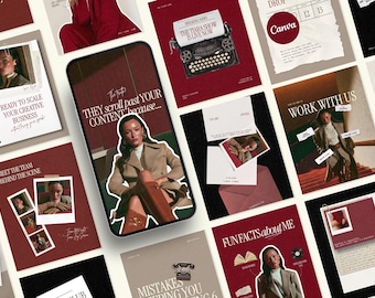 Bold Burgundy Instagram Templates: Animated stories, Carousels for Podcaster & Business Coach (Canva)