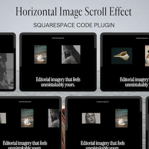 Plugin de desplazamiento horizontal de imágenes para Squarespace, plantilla de sitio web de portafolio para Squarespace, efecto de galería de imágenes adaptable.