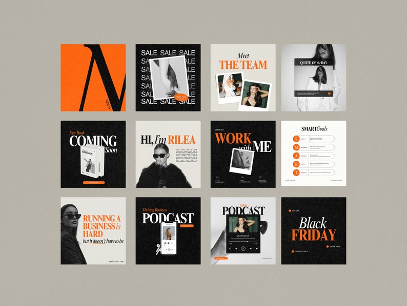 Bold Orange Podcast Instagram Templates, bold instagram template, Coach Instagram Template , IG stories template, mindset coach templates