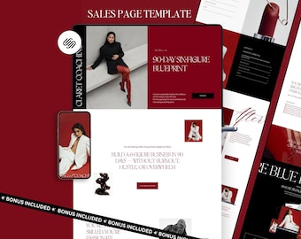 Squarespace Sales Page Template | Red Black Landing Page for Business Coaches, Consultants & Authors | 1 page website