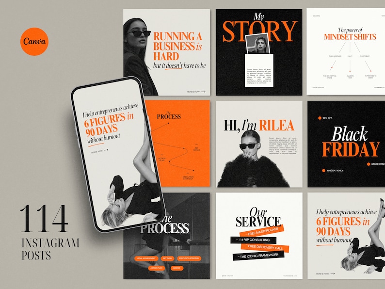 Bold Orange Podcast Instagram Templates, bold instagram template, Coach Instagram Template , IG stories template, mindset coach templates