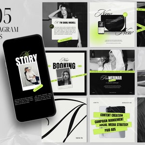 Modelli IG al neon audaci per agenzie di marketing, modello verde neon, modello IG per coach, modello Canva per assistenti virtuali, modello per storie IG