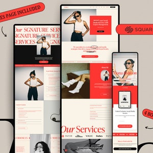 Squarespace Template for Creative Agency, Sales Page Template, social media manager website, virtual assistant website, bold red website