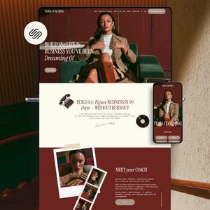 Bold Maroon Squarespace Template for Business Coach, Blogger website, Course Creator Website, life coaching Template, consulting website