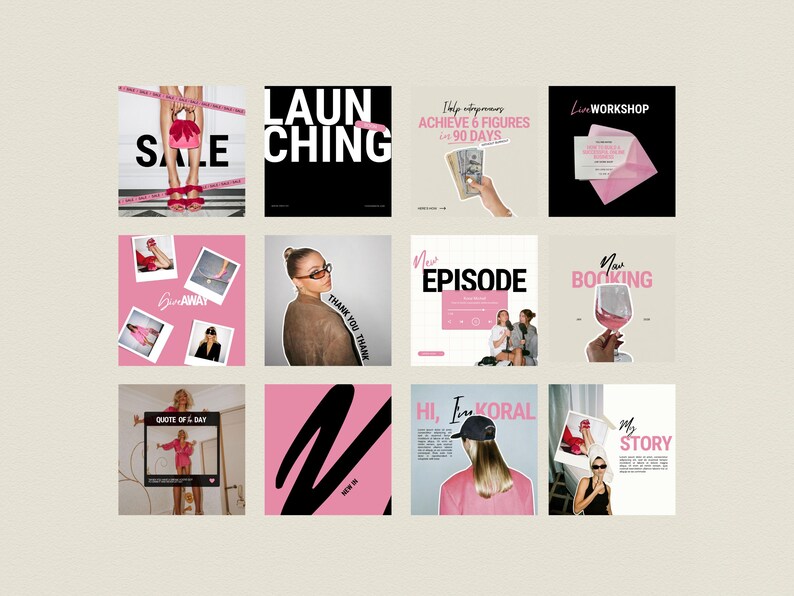 Bold Pink Instagram Templates for coaches, bold instagram template, Podcast Instagram Template , IG stories template, coaching templates