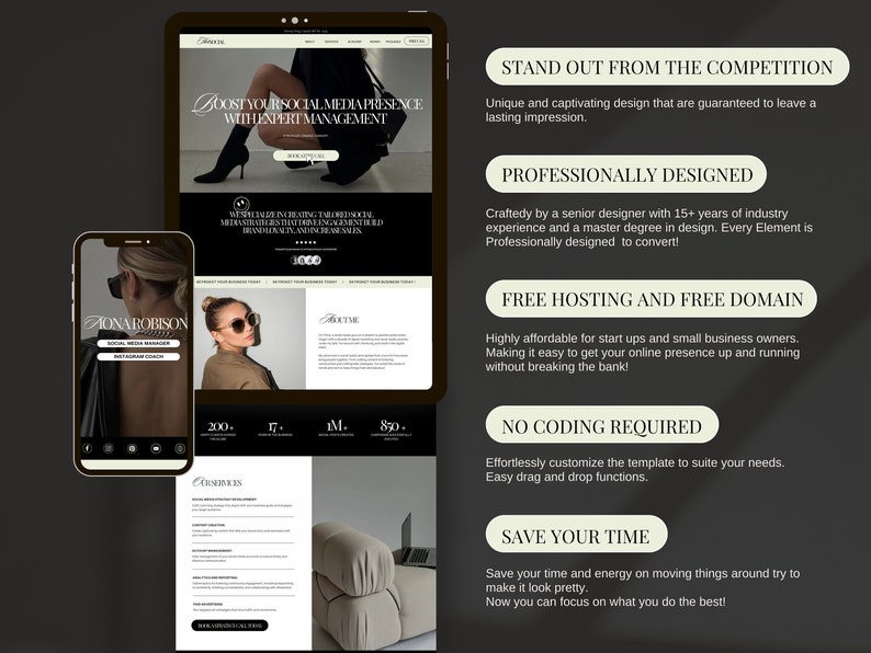 Aesthetic Canva Website Template Bundle for Virtual Assistant, Social Media Manager, sales funnel, portfolio website, One Page Website
