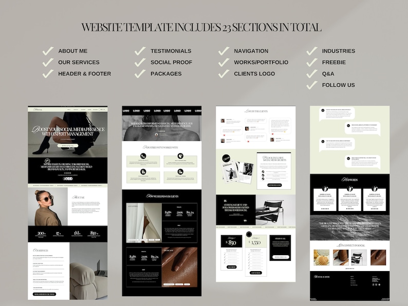 Aesthetic Canva Website Template Bundle for Virtual Assistant, Social Media Manager, sales funnel, portfolio website, One Page Website