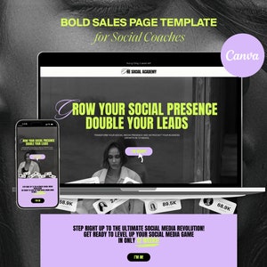 Bold Sales Page Canva Template: Social Media Coach, Course Sales