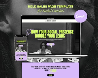 Bold Sales Page Canva Template: Social Media Coach, Course Sales