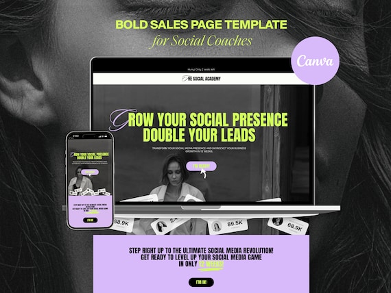 Bold Sales Page Canva Template: Social Media Coach, Course Sales