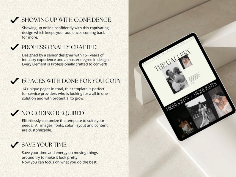 Squarespace Website Template for photographers, editorial website template, Portfolio website, Photography website, coach website