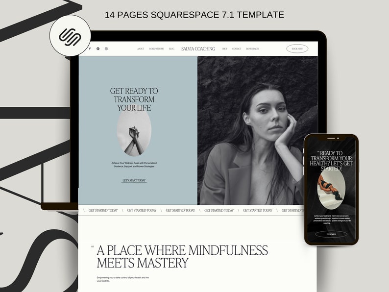 Squarespace Website Template for Health Coach, life coach website, coaching template, wellness coach website, sales page template, VAs, Sofi
