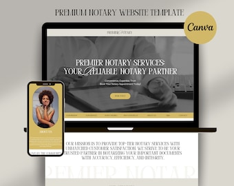 Premium Notary website template Canva, Notary Website, notary business template, notary public website, Canva Website, gold website template