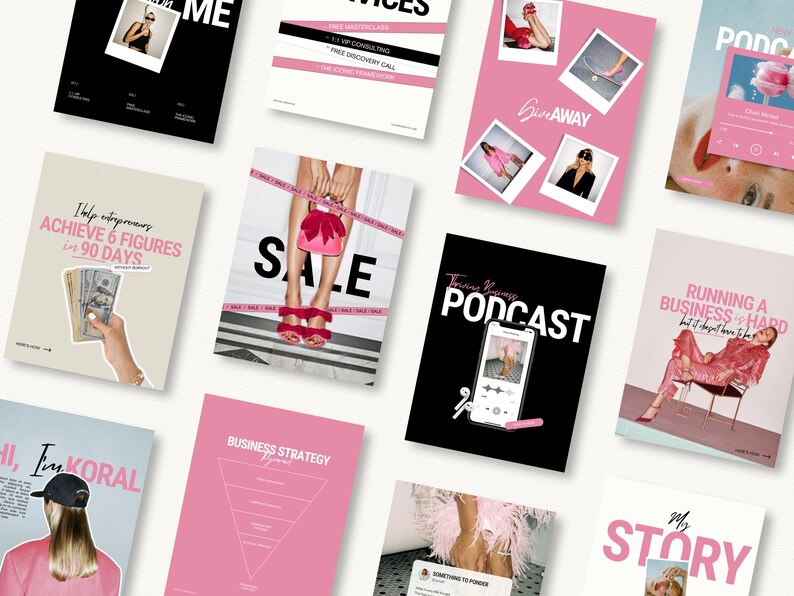 Bold Pink Instagram Templates for coaches, bold instagram template, Podcast Instagram Template , IG stories template, coaching templates