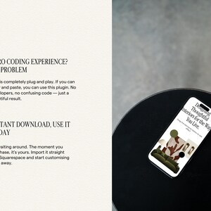 May include: A smartphone displaying a website with the text Designing Thoughtful Interiors for the Way You Live. The left side features text stating ZERO CODING EXPERIENCE? NO PROBLEM and INSTANT DOWNLOAD, USE IT TODAY with descriptive copy.