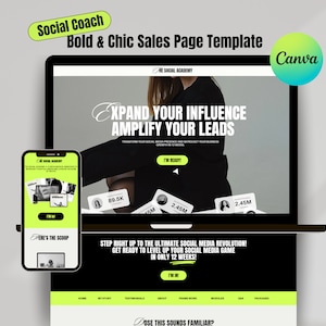 Modelo de site Canva: Landing Page ousada para coaches (redes sociais, negócios)