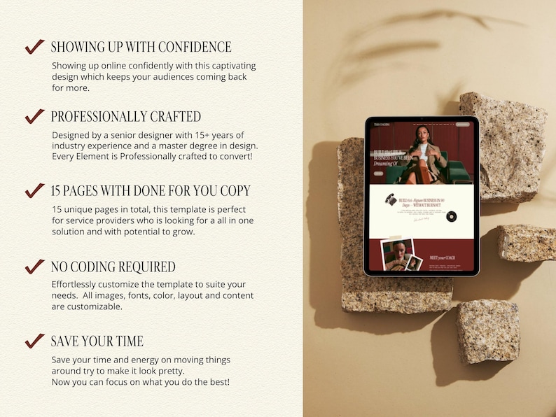 Bold Maroon Squarespace Template for Business Coach, Blogger website, Course Creator Website, life coaching Template, consulting website