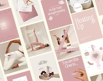 Pilates Instagram Templates: Seamless Carousels, Animated stories for Fitness coach & Yoga Studio (Canva)
