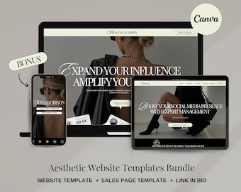 Aesthetic Canva Website Template Bundle for Virtual Assistant, Social Media Manager, sales funnel, portfolio website, One Page Website