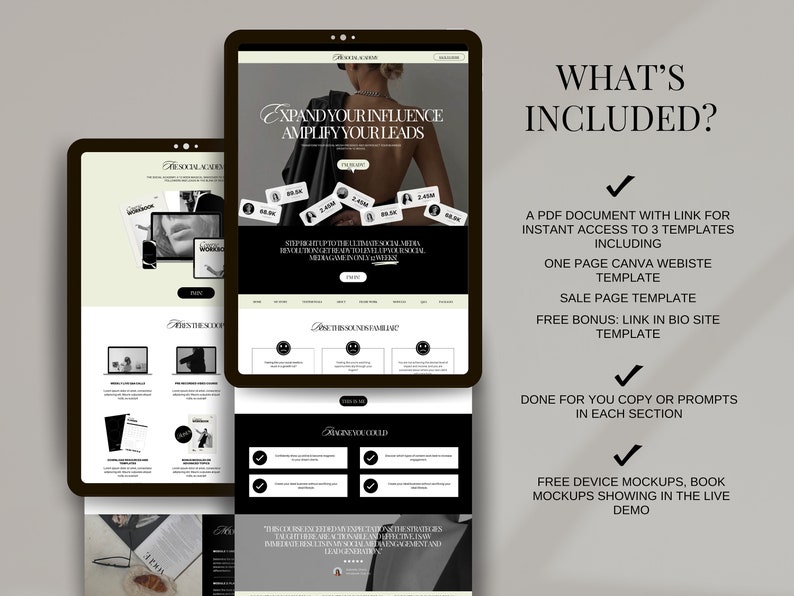 Aesthetic Canva Website Template Bundle for Virtual Assistant, Social Media Manager, sales funnel, portfolio website, One Page Website