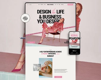 Bold Pink Squarespace Website Template: Business Coach, Author, Podcast, Blogger