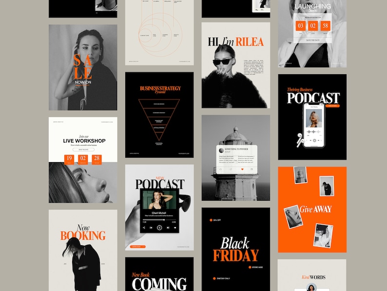 Bold Orange Podcast Instagram Templates, bold instagram template, Coach Instagram Template , IG stories template, mindset coach templates