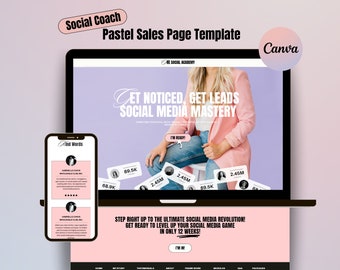 Pink Sales Page Template: Social Coach, business coach Website (Canva)
