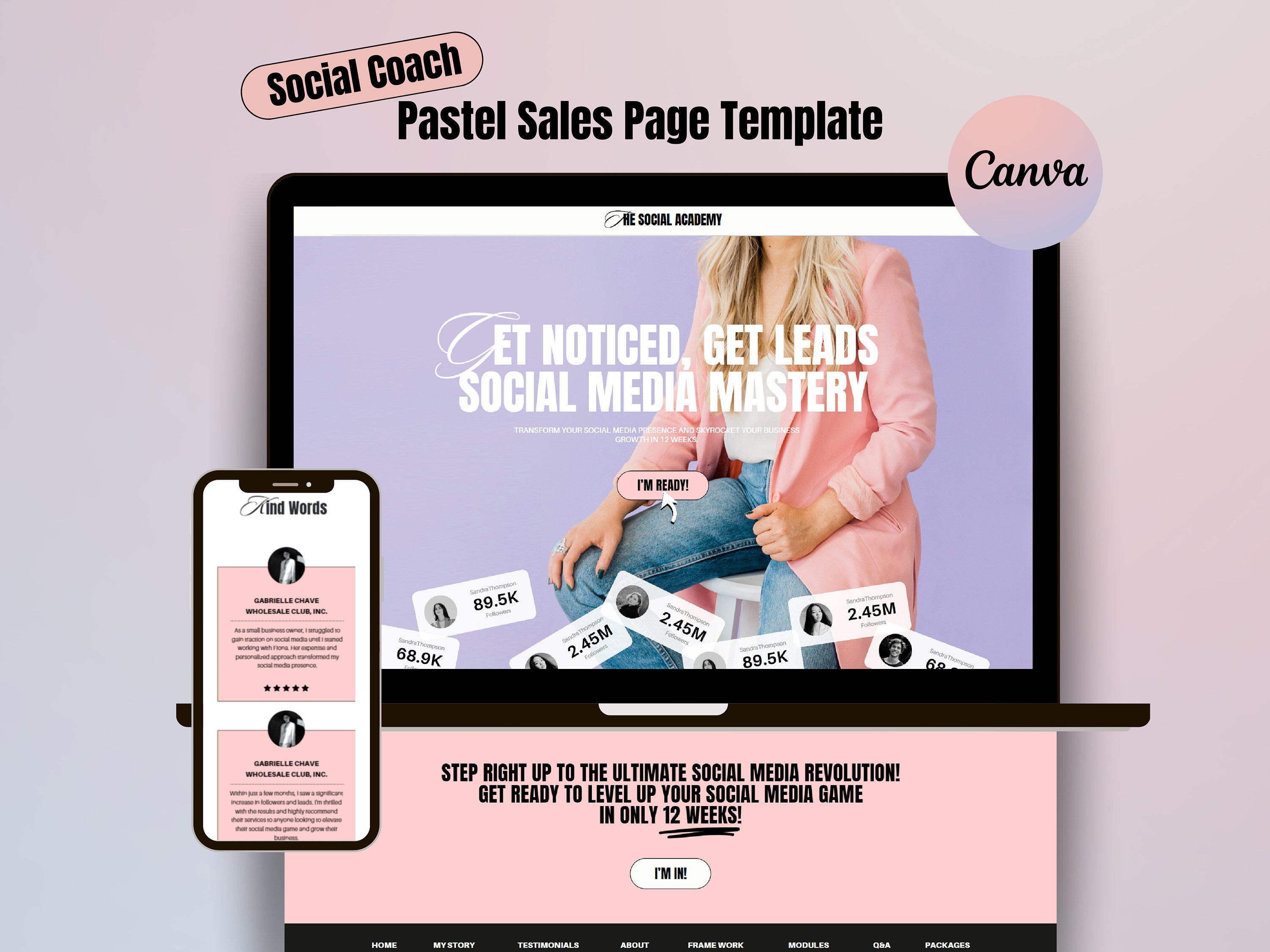 Pastel 1 page website for Course Creator | Canva Sales page Template | Sales Funnel for social coaches, business coaches, VAs, Sofi
