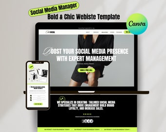 Plantilla de sitio web de Canva con neón llamativo: administrador de redes sociales, asistentes virtuales, entrenadores