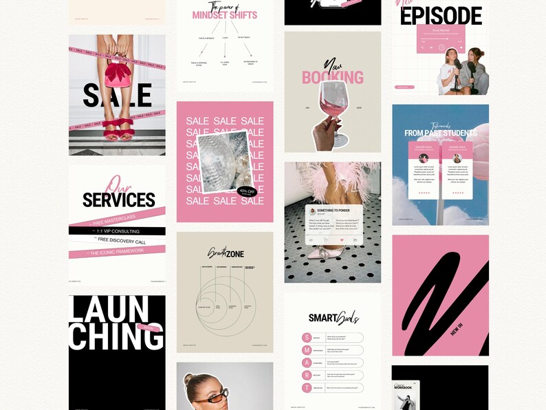 Bold Pink Instagram Templates for coaches, bold instagram template, Podcast Instagram Template , IG stories template, coaching templates