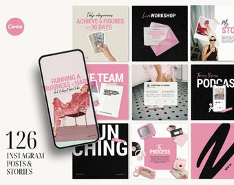 Bold Pink Instagram Templates: Coaching & Podcast Stories (Canva)