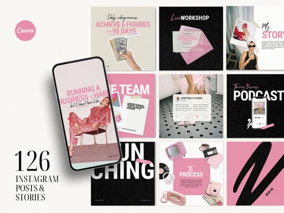Bold Pink Instagram Templates: Coaching & Podcast Stories (Canva)