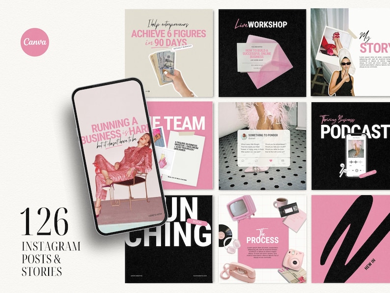 Bold Pink Instagram Templates for coaches, bold instagram template, Podcast Instagram Template , IG stories template, coaching templates