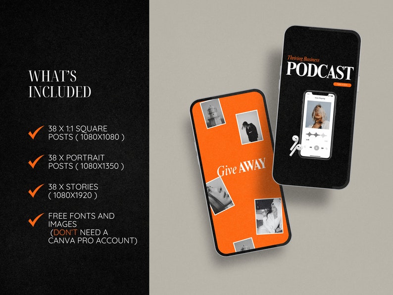 Bold Orange Podcast Instagram Templates, bold instagram template, Coach Instagram Template , IG stories template, mindset coach templates