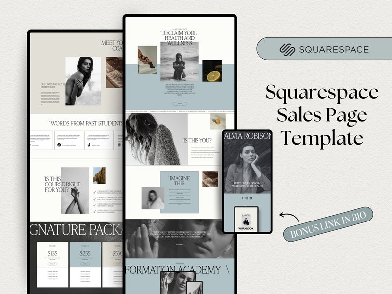 Squarespace Sales Page Template for life Coach, health coach sales page, coaching website, Sales funnel, Course Sales Page, VAs, Sofi