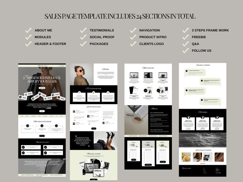 Aesthetic Canva Website Template Bundle for Virtual Assistant, Social Media Manager, sales funnel, portfolio website, One Page Website