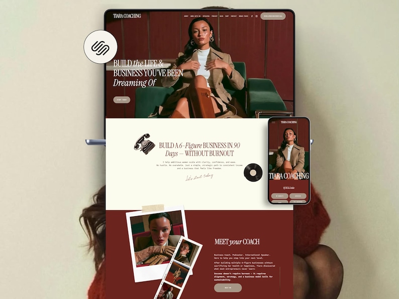 Bold Red Squarespace Template for life Coaches, podcaster and course creators, business coaches