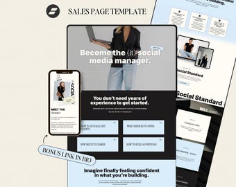 Showit Sales Page Template: Bold Blue Website Design for Social Media Managers, coaches, creatives