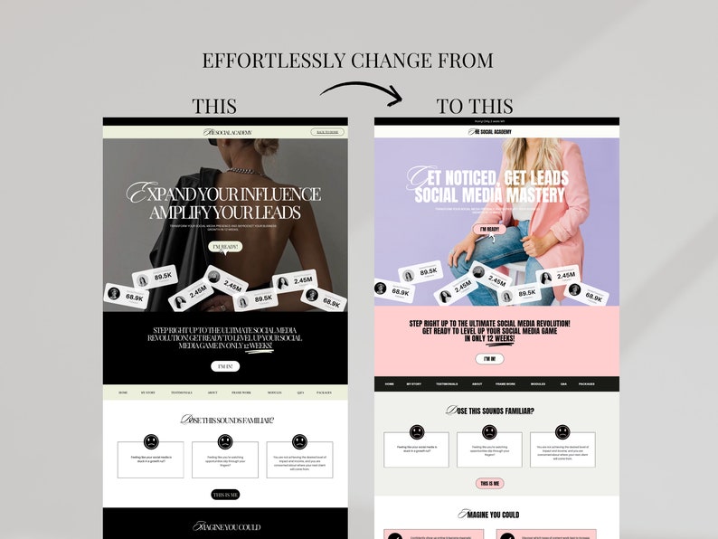 Aesthetic Canva Website Template Bundle for Virtual Assistant, Social Media Manager, sales funnel, portfolio website, One Page Website