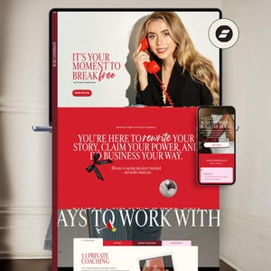 Red Showit Website Template for Coaches and podcasters: Bold & Modern Design