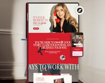 Red Showit Website Template for Coaches and podcasts, Sales Page Template