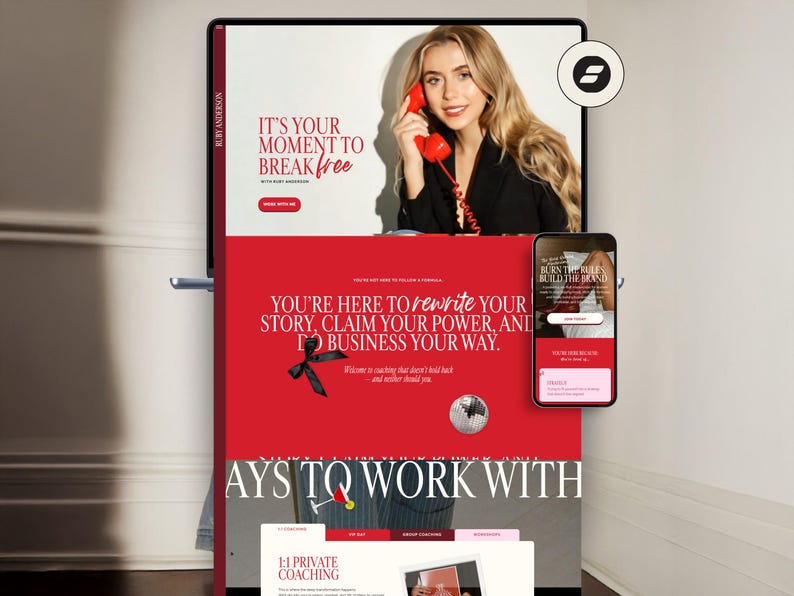 Red Showit Website Template for Coaches and podcasters: Bold & Modern Design