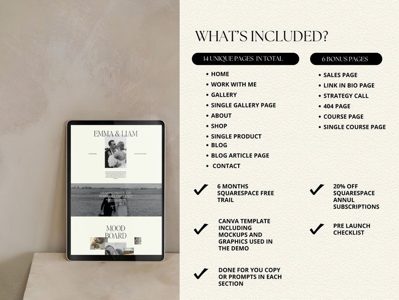 Squarespace Website Template for photographers, editorial website template, Portfolio website, Photography website, coach website