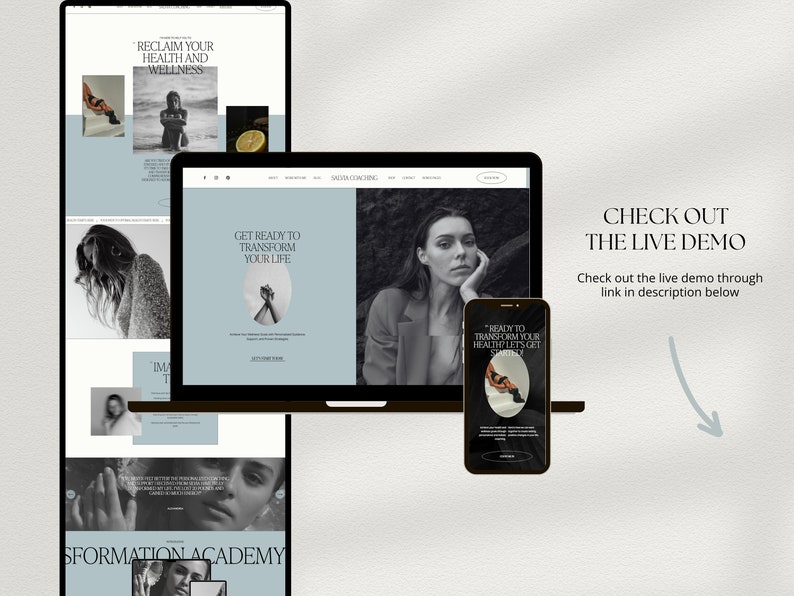 Squarespace Website Template for Health Coach, life coach website, coaching template, wellness coach website, sales page template, VAs, Sofi