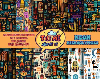 Neon Hieroglyphics | Digital Seamless Repeating Patterns | Digital Paper