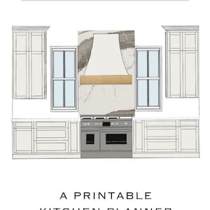 A 14 page printable kitchen planner with comprehensive planning pages for appliance, flooring , cabinet and lighting details