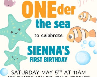 ONEder the Sea / Invitación para el primer cumpleaños / Primer cumpleaños de niño / Primer cumpleaños de niña / Primer cumpleaños de género neutro
