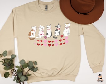 Cat Valentine, Oversized Comfy Valentines Day Sweatshirt Pullover, Cute Cat Sweatshirt, Women funny Sweatshirt, Gift for Cat Lovers, Cat Mom