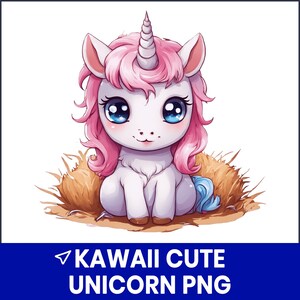 Kawaii Cute Unicorn PNG Clipart, Pastel Magical Horse Art, Chibi Unicorn Illustration, Sublimation Graphics, Printable Fantasy Animal